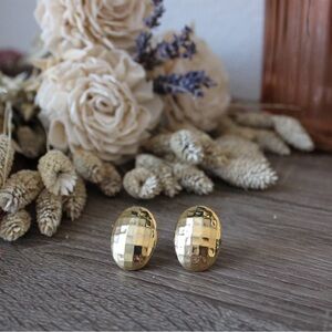 Vintage Elegant Gold Tone Clip on Disco Ball Earrings